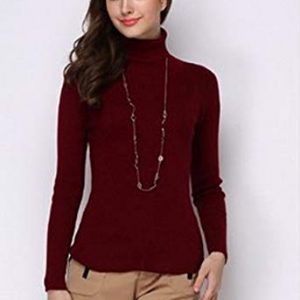 Women’s Winter High-Necked Cashmere Rust Red Sweater 2