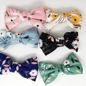 Bow Hair Clips Bowknot Barrettes - 1 pc Floral Bow Hair Clips for Women Silk Hair Barrettes Metal Hair Pins for Party Wedding Daily Wear (Blue, White, Pink, Black, Sky Blue