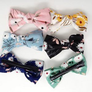 Bow Hair Clips Bowknot Barrettes - 1 pc Floral Bow Hair Clips for Women Silk Hair Barrettes Metal Hair Pins for Party Wedding Daily Wear (Blue, White, Pink, Black, Sky Blue
