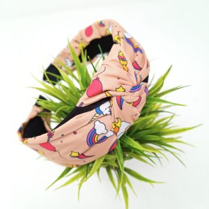 Korean Style Solid Rainbow print Fabric Knot Plastic Hairband Headband for Girls and Woman Hair Band Pack of 1 pc