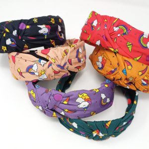 Korean Style Solid Rainbow print Fabric Knot Plastic Hairband Headband for Girls and Woman Hair Band Pack of 1 pc