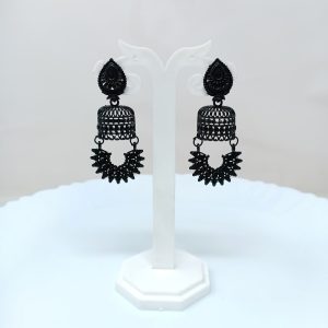 black leaf design jhumka earrings