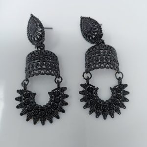 black leaf design jhumka earrings