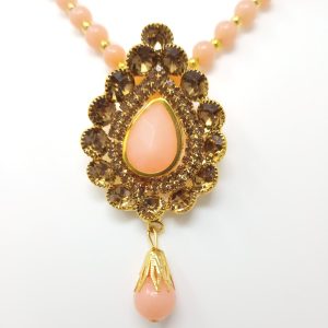 dark peach stone moti imitation jewelery set