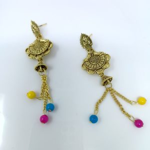 flower and leaf design long chain dangle drop earrings