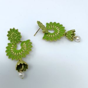 flower metal dangle earring drops danglers jhumka earrings green