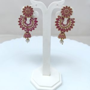 flower metal dangle earring drops danglers jhumka earrings magenta