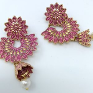flower metal dangle earring drops danglers jhumka earrings magenta