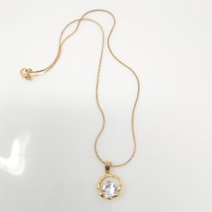 gold plated chain with solitaire diamond pendant circle shape women