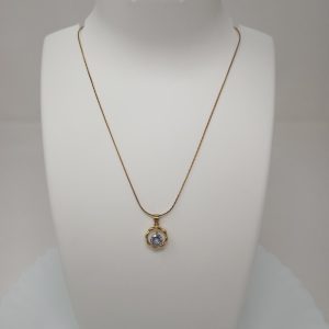 gold plated chain with solitaire diamond pendant circle shape women