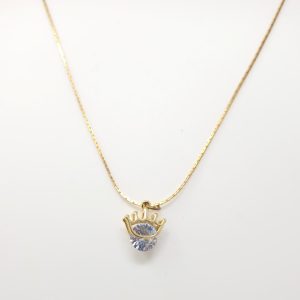 gold plated chain with solitaire diamond pendant crown shape women