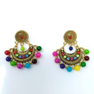 gold plated multicolor layered partywear earring