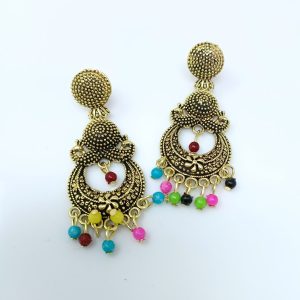 gold plated multicolor layered partywear earring