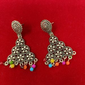 gold plated multicolor layered partywear earring
