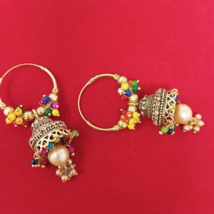 multicolor dangles gold plated hoop jhumkas earrings with studded pearl