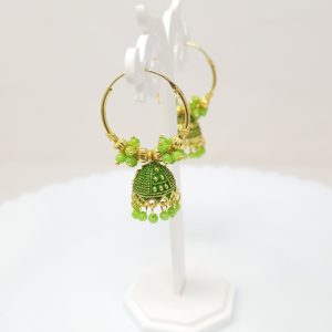 multicolor dangles gold plated hoop jhumkas earrings with studded pearl