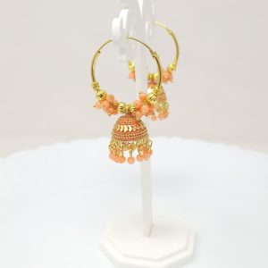 multicolor dangles gold plated hoop jhumkas earrings with studded pearl