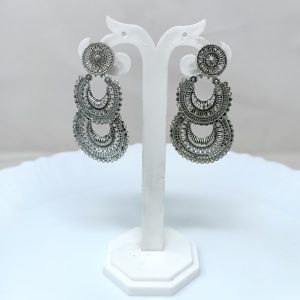silver round metal dangle drop earrings