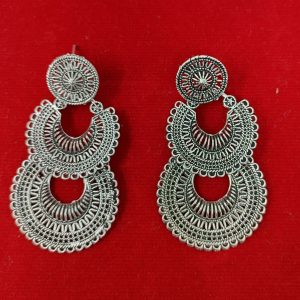 silver round metal dangle drop earrings