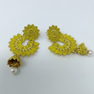 yellow flower metal dangle earring drops danglers jhumka earrings