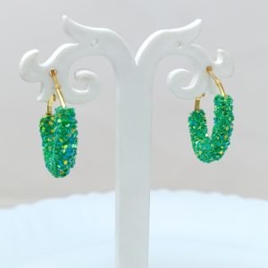 glitter hoop earrings green