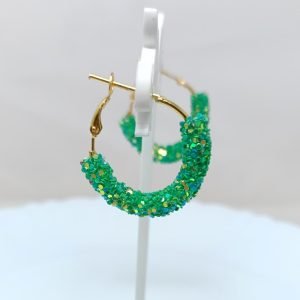 glitter hoop earrings green