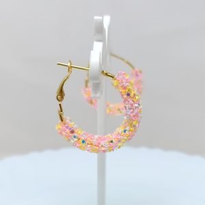 glitter hoop earrings rose pink