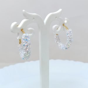 glitter hoop earrings white