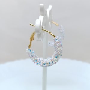 glitter hoop earrings white
