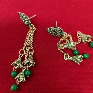 gold plated circle design danglers drops jhumka earring green