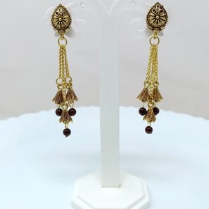 gold plated circle design danglers drops jhumka earring maroon
