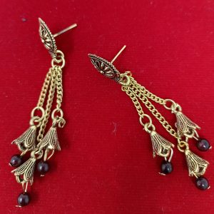 gold plated circle design danglers drops jhumka earring maroon