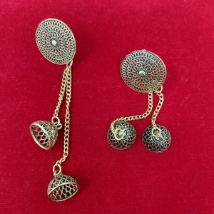 gold plated circle design danglers drops jhumka earring