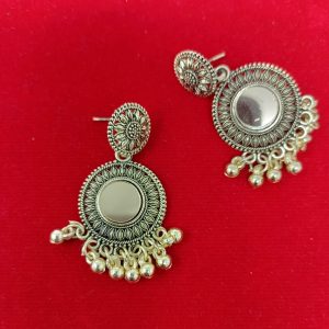 gold-plated circular studded long drop earrings