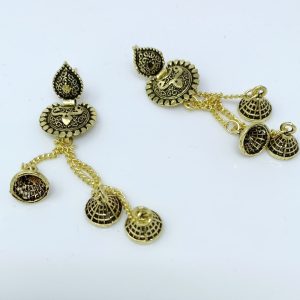 gold plated studded long drop earrings gold