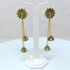 gold plated studded long drop earrings gold8