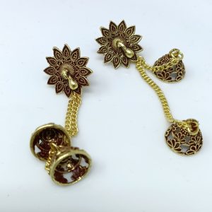 gold plated studded long drop earrings gold8