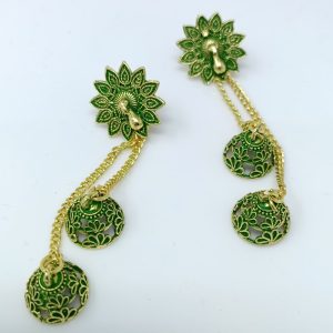 gold plated studded long drop earrings gold8