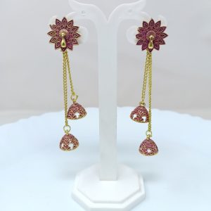 gold plated studded long drop earrings gold8