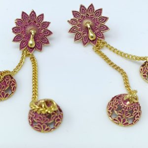 gold plated studded long drop earrings gold8