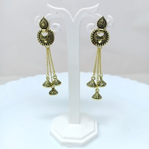 gold plated studded long drop earrings gold