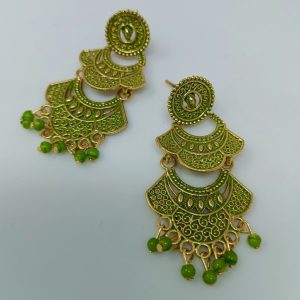 gold-plated studded long drop earrings