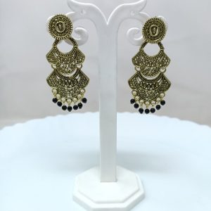gold-plated studded long drop earrings