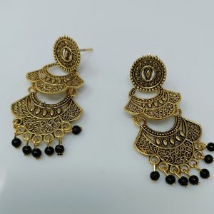gold-plated studded long drop earrings