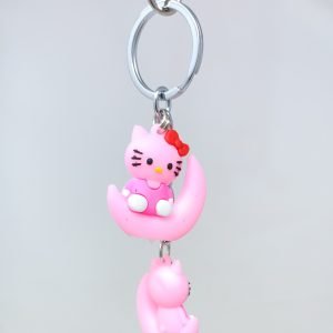 kitty cat on moon rubber keyring key chain