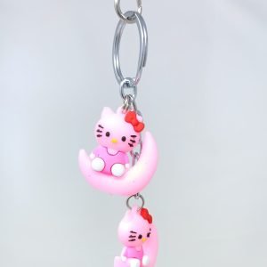 kitty cat on moon rubber keyring key chain