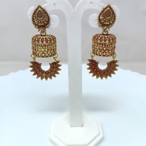 magenta leaf design jhumka earrings