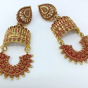 magenta leaf design jhumka earrings