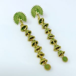 peacock green long drop earrings