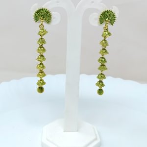 peacock green long drop earrings